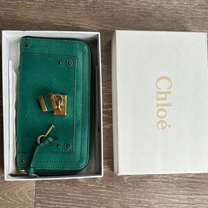 Chloe Green Gold Wallet Textured Leather